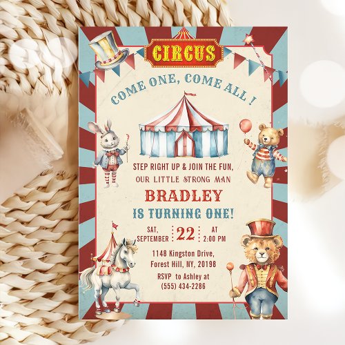 Circus Animals  Carnival 1st Birthday Invitation