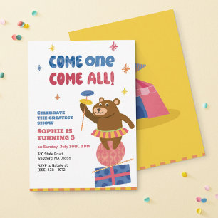 Circus Animals Dancing Bear Kids Birthday Invites
