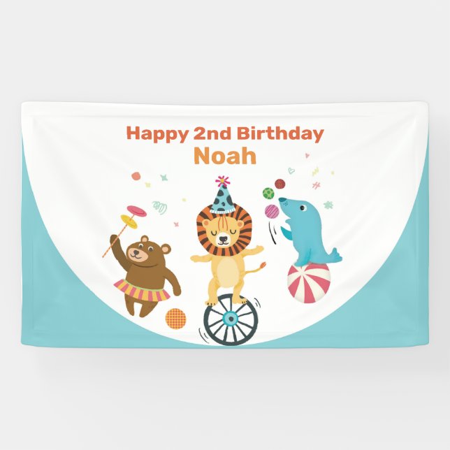 Circus Animals Kids Birthday Party Banner (Horizontal)
