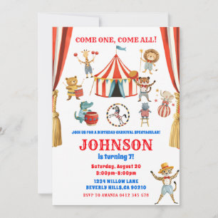 Circus Animals Kids Birthday Party Invitation