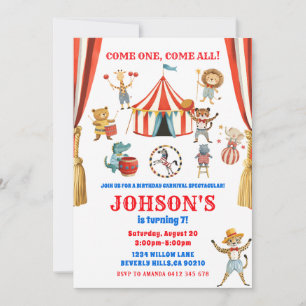 Circus Animals Kids Birthday Party Invitation