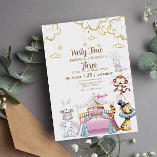 Circus Animals Kids Birthday Party Invitations