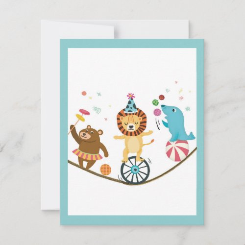 Circus Animals Kids Birthday Party Thank You Card