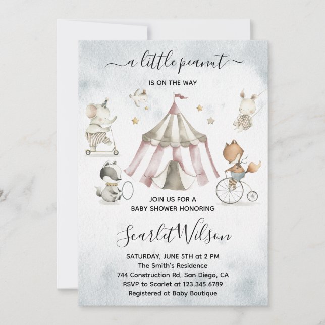 Circus Animals Mobile Baby Shower Invitation (Front)