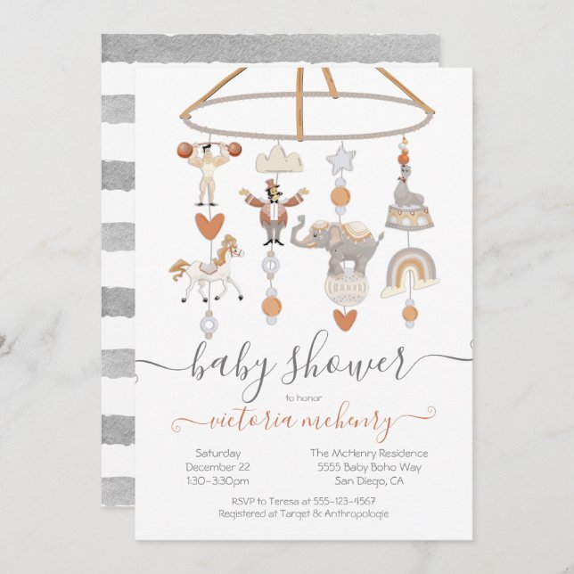 Circus Animals Mobile Baby Shower Invitation (Front/Back)