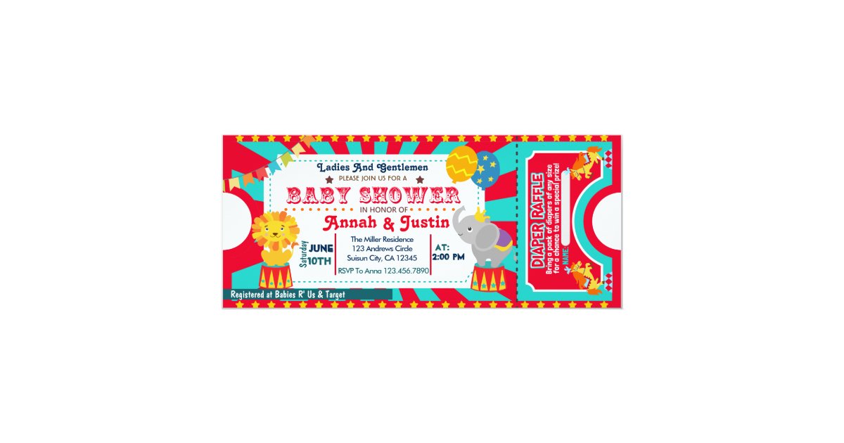 Circus Baby Shower Invitation Diaper Raffle Zazzle Com Circus Baby Shower Invitation Diaper Raffle Zazzle Com