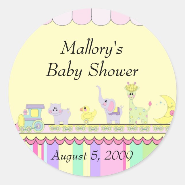 Circus Baby Train Baby Shower Classic Round Sticker (Front)