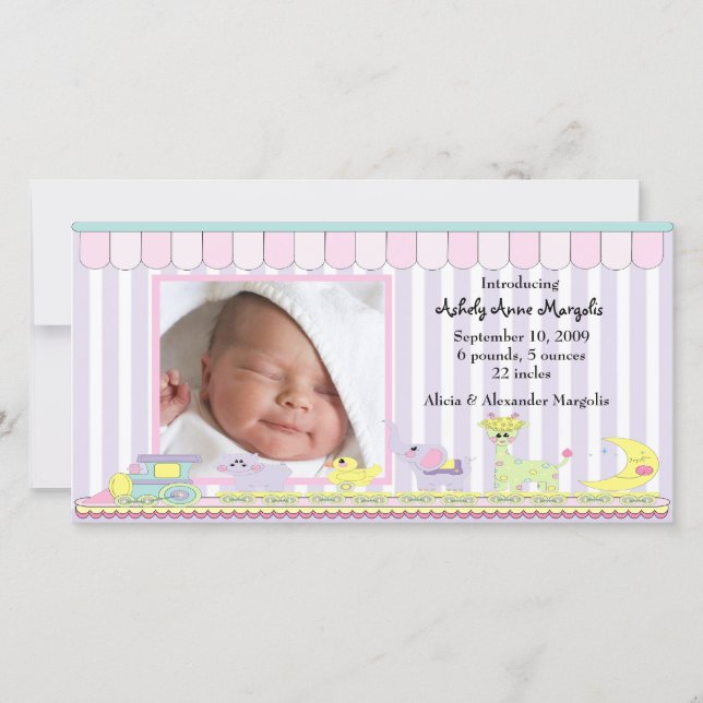 Circus Baby Train PHOTO Birth Announcement (Front)