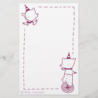 Circus Bears - Unicycle & Party Hats (purple) Stationery