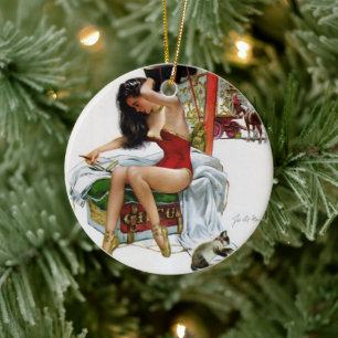 Circus Beauty Vintage Art Christmas Pin-Up Girl Ceramic Ornament