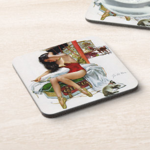 Circus Beauty Vintage Art Christmas Pin-Up Girl Drink Coaster