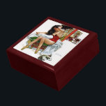 Circus Beauty Vintage Art Christmas Pin-Up Girl Jewelry Box<br><div class="desc">Vintage pin up illustration of a beautiful brunette circus performer She sits fixing her hair with a kitten sleeping at her feet. A tent, caravan and horse in the background complete this picture. She was the December image for a mid-century gentlemen's calendar. Check out my store for great matching products!...</div>