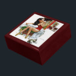 Circus Beauty Vintage Art Christmas Pin-Up Girl Jewelry Box<br><div class="desc">Vintage pin up illustration of a beautiful brunette circus performer She sits fixing her hair with a kitten sleeping at her feet. A tent, caravan and horse in the background complete this picture. She was the December image for a mid-century gentlemen's calendar. Check out my store for great matching products!...</div>