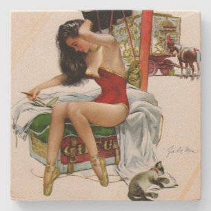 Circus Beauty Vintage Art Christmas Pin-Up Girl Stone Coaster