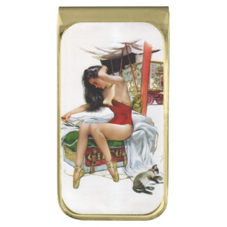 Circus Beauty Vintage Art Pin-Up Girl Gold Finish Money Clip