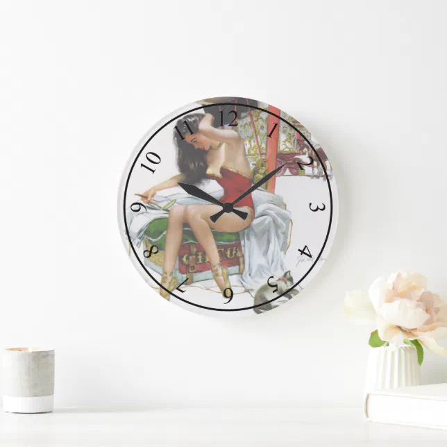 Pinup Clock Face Circus Beauty Vintage Art Pin-Up Girl Large Clock | Zazzle