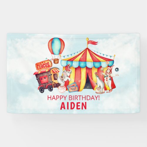 Circus Big Top Blue 1st Birthday Banner