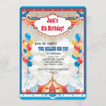 Circus Big Top Carnival Birthday Party Invitations