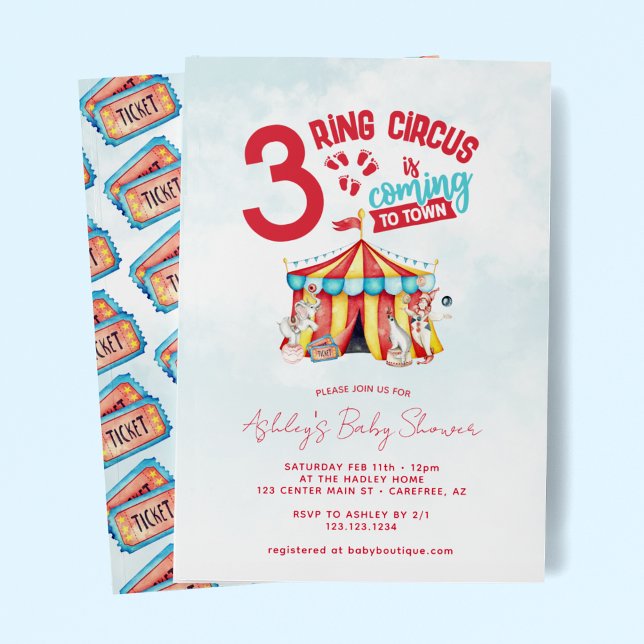 Circus Big Top Triplets Baby Shower Invitation (Creator Uploaded)