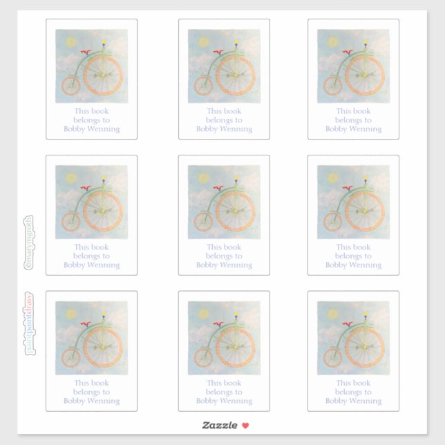 circus Bike Bookplate Sticker (Sheet)