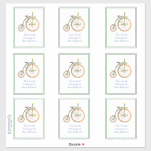 Circus Bike  green Bookplate Sticker