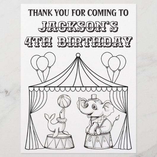 Circus Birthday Coloring Page | Coloring Sheet (Front)