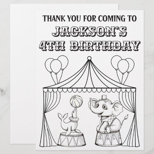 Circus Birthday Coloring Page | Coloring Sheet (Front/Back)