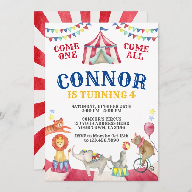 Circus Birthday Invitation (Front/Back)