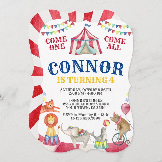 Circus Birthday Invitation (Front/Back)