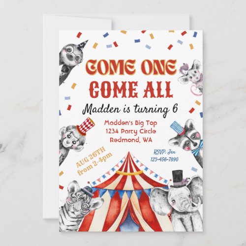 Circus Birthday Invitation  Carnival Invitation