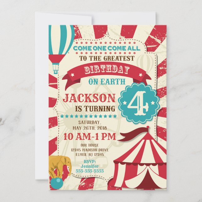 Circus Birthday Invitation Carnival Invite (Front)