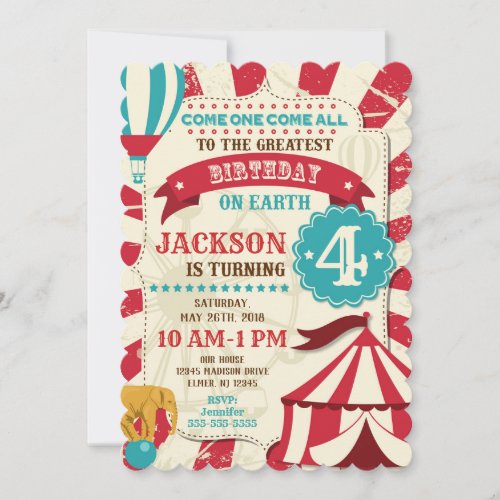 Circus Birthday Invitation Carnival Invite