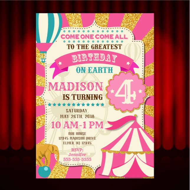 Circus Birthday Invitation Carnival Pink Gold (Creator Uploaded)