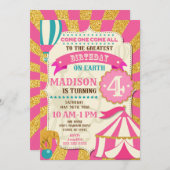 Circus Birthday Invitation Carnival Pink Gold (Front/Back)