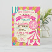 Circus Birthday Invitation Carnival Pink Gold (Standing Front)