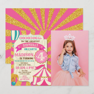Circus Birthday Invitation Carnival Pink Gold 
