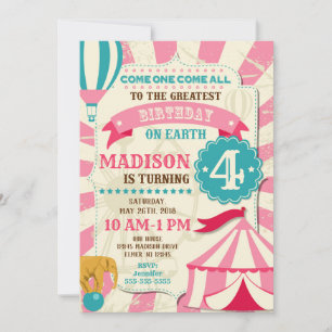 Circus Birthday Invitation Girl Carnival Invite