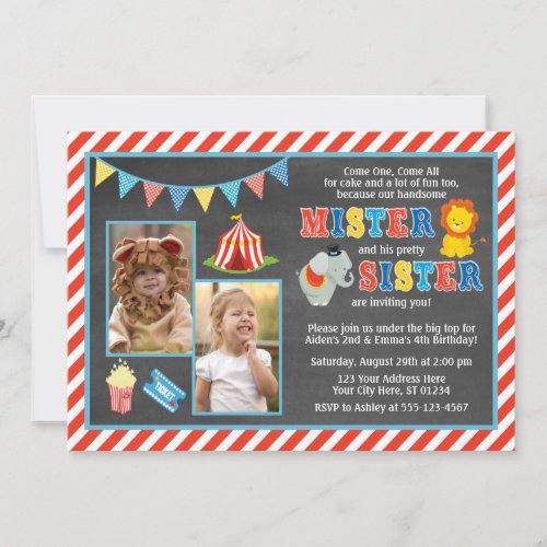 Circus Birthday Invitation  Siblings Carnival