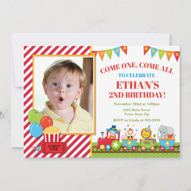 Circus Birthday Invitation Train Circus Party (Front)