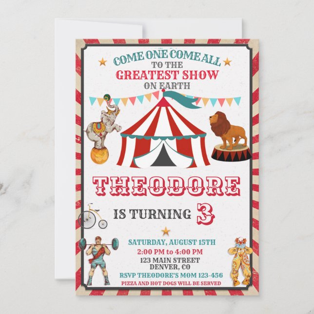 Circus Birthday Invitation - Vintage Big Top Party (Front)