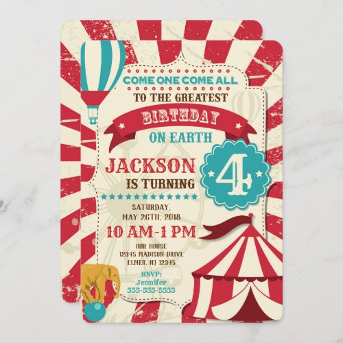 Circus Birthday Invitation Vintage Carnival Theme