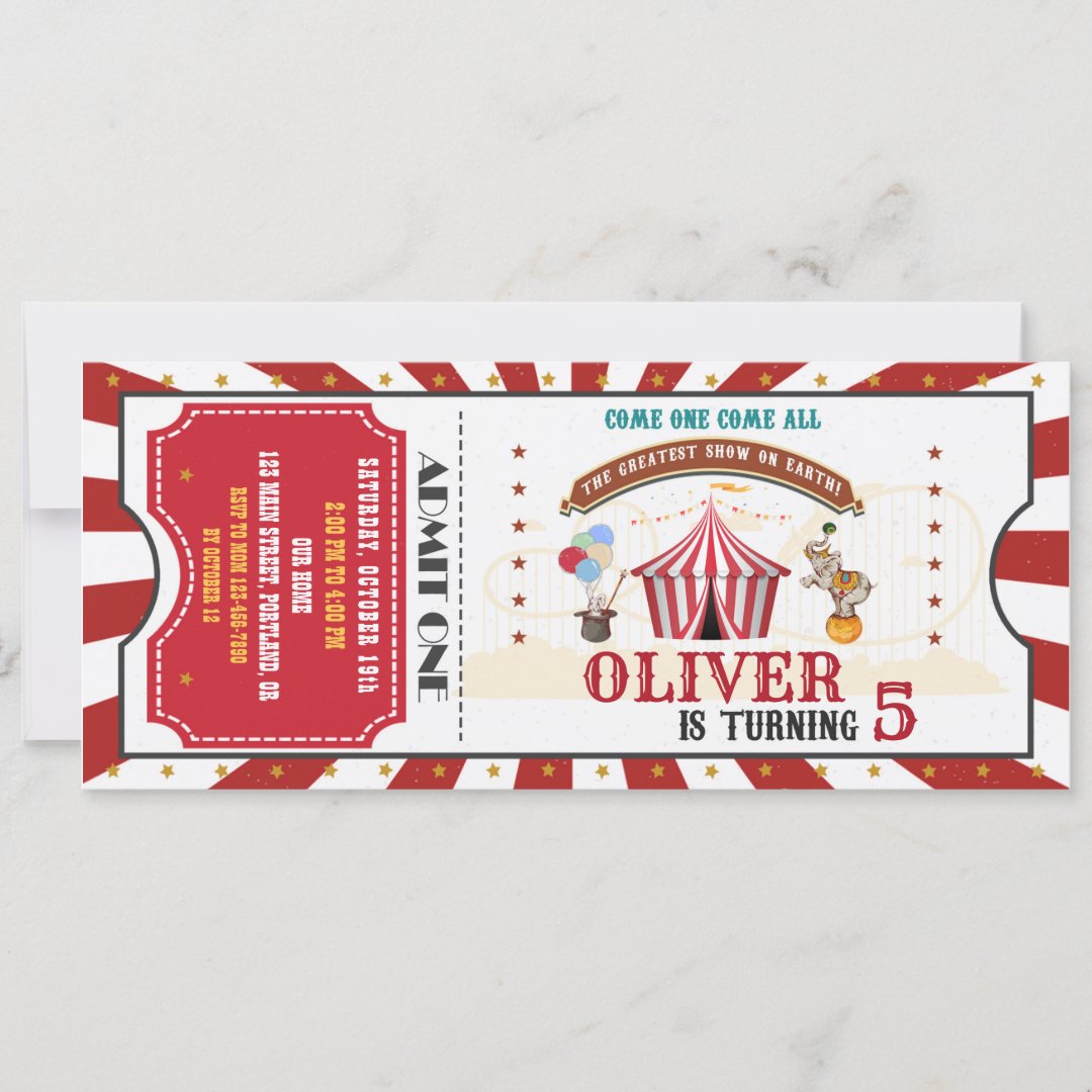 Circus birthday invitation Vintage Carnival ticket | Zazzle