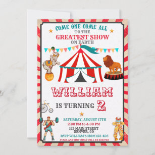 Circus birthday invitation Vintage Circus boy girl