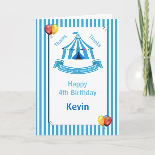 Circus Birthday Party Blue Card (Front)