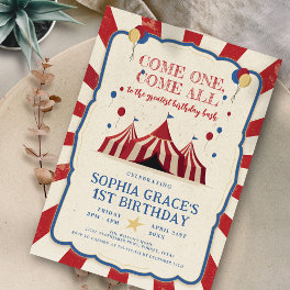 Circus Birthday Party Carnival 1st Birthday Invitation