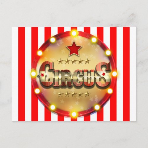Circus Birthday Party Event Red White Gold Striped Announcement Postcard