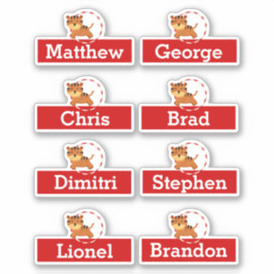 Circus birthday party favor names tiger cartoon sticker