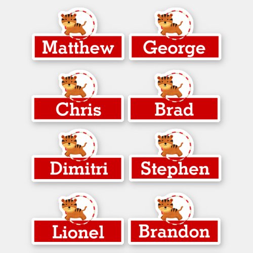 Circus birthday party favor names tiger cartoon sticker