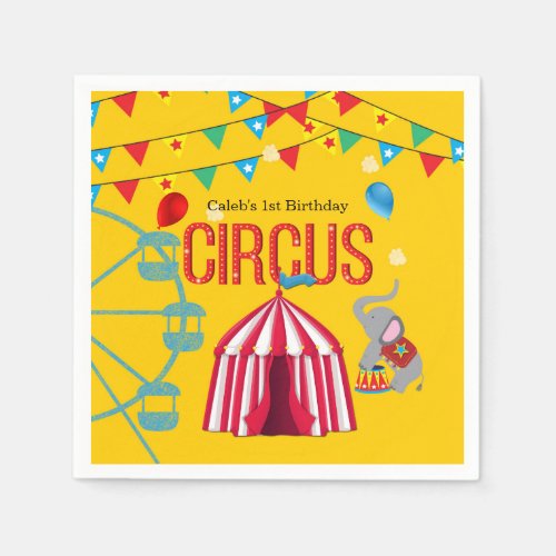Circus Birthday Party Fun Yellow Colorful Party Paper Napkins