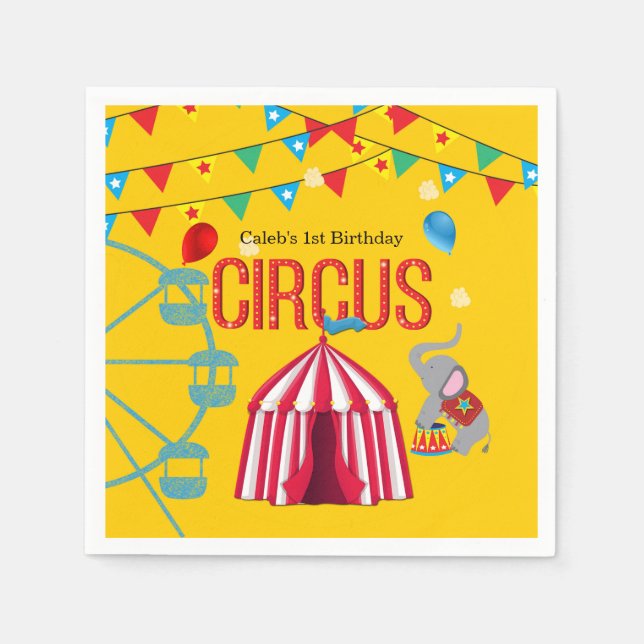 Circus Birthday Party Fun Yellow Colorful Party Paper Napkins (Front)